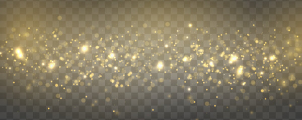 Aufkleber - Golden stars shine with special light effect. Christmas concept. Bokeh lights yellow sparkle, blur gold dust sparks. Defocused golden particles glittery. Blurred bokeh background. Vector illustration.
