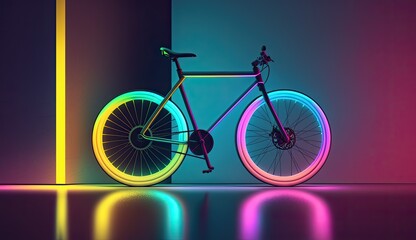 generic model bicycle in neon background created using AI