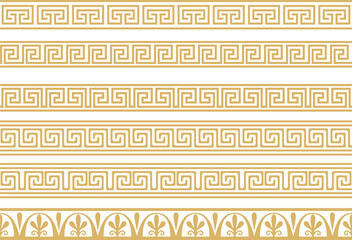 Wall Mural - Set of vector seamless greek classic ornament. Pattern for a border and a frame. Ancient Greece and the Roman Empire. Endless golden meander..