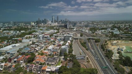 Poster - Aerial shot of residential houses and apartment in a suburb near to Perth CBD in Australia