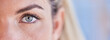 Eye closeup portrait, woman and mockup space with blurred background for vision, wellness and healthy lens. Beauty, optometry zoom and mock up with cosmetics, makeup eyes and biometric cybersecurity