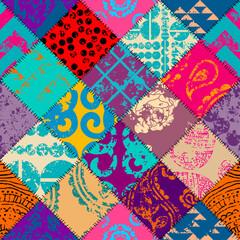 Poster - Geometric abstract pattern. Intersection patchwork plaid style