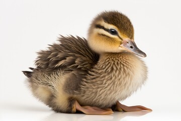 Wall Mural - Domestic duckling in a sweet pose on a white backdrop. Generative AI