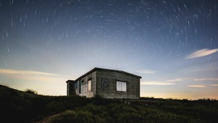 Poster - sunset star lapse of building on sunset peak lantau island hong kong