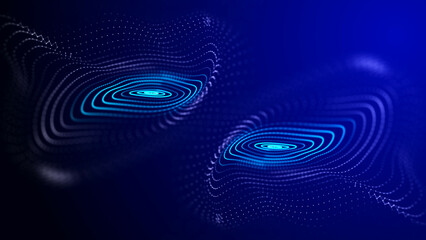 Fototapete - Technological background. A wave of musical particles intertwined with dots and lines. Internet explorer for big data. 3D.
