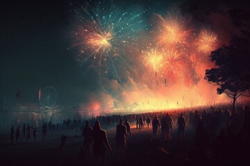 Wall Mural - SUMMERTIME MUCH FIREWORKS FESTIVAL. Generative AI