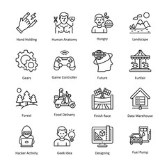 miscellaneous vector outline icon style illustration. eps 10 file set 2