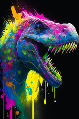 Sticker - Colorful image of t-rex on black background. Generative AI.