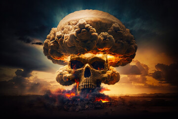 Wall Mural - An image of nuclear bomb exploding in the sky. Generative AI.