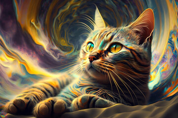 Wall Mural - Image of cat with yellow eyes. Generative AI.