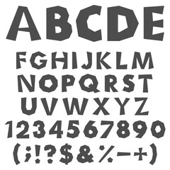 Aufkleber - Black and white chopped alphabet, numbers and signs. Isolated vector objects on white background.