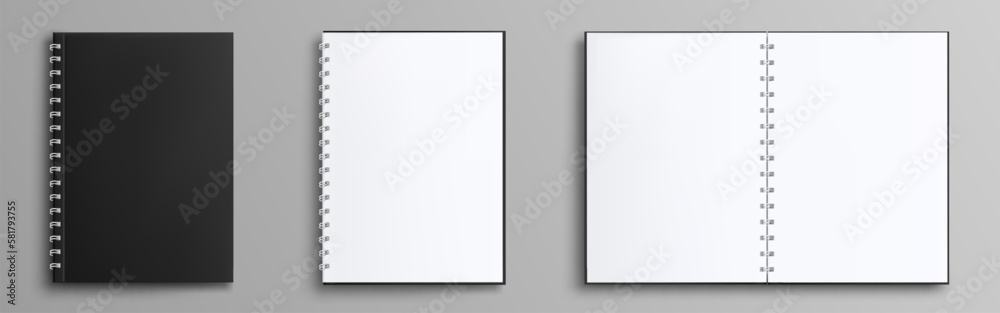 Spiral binder notebook vector mockup template with white paper ...