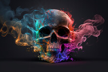 Generative Ai Of A Human Skull In Colors On A Black Background. 