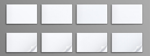 Poster - realistic set of notebook mockups isolated on gray background. vector illustration of blank diary pa