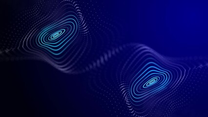 Poster - Technological background. A wave of musical particles intertwined with dots and lines. Internet explorer for big data. 3D.