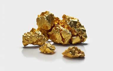 Wall Mural - Gold Nugget, large and with a rough rocky look. Concept of Gold mining and prospecting. Isolated on white background. Illustrative Generative AI.