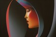 Plakat inspirowany latami siedemdziesiątymi, vintage, profil kobiety w ciepłych kolorach. Wygenerowane przez AI.