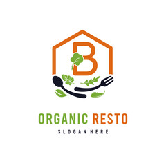 Wall Mural - Letter B with Leaf Vegetable for Organic Vegan Food and Resto Business Logo Idea Template