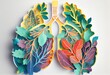 Watercolor Illustration of a Paper Cut Lungs Bright Illustration. Quilled Medical Body Organ Papercut Design. Generative AI