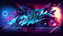 New Neon Cyberpunk Wall Art Graffiti Concept Background, Generative AI
