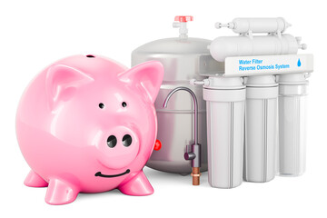 Poster - reverse osmosis system with piggy bank, 3d rendering