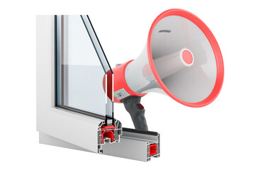 Poster - Megaphone with plastic window profile. 3D rendering