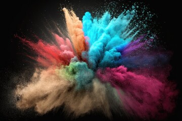 Wall Mural - Abstract background with powder splatters, freeze frame of color powder erupting or being thrown, and multicolored glitter texture. Generative AI