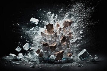 Sticker - Crushed ice on a dark background. Broken pieces of ice are dispersed. the ice's detonation. Generative AI