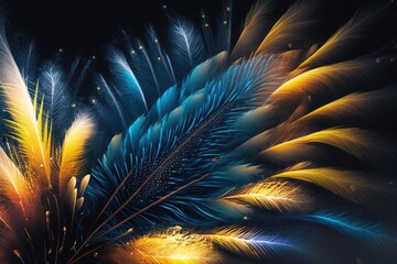 Canvas Print - Fireworks with blue and yellow feathers at the Winter Bash. Generative AI