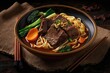 Noodles with braised beef, a favorite dish in Taiwan. Generative AI