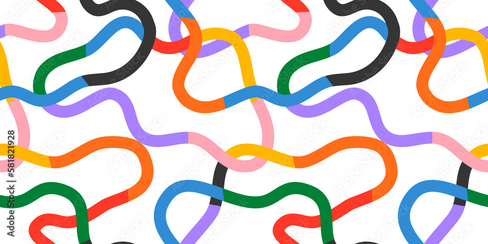 Fun colorful line doodle seamless pattern. Creative minimalist style ...