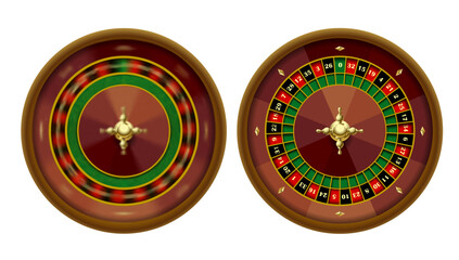 Rotating and static Casino roulette wheel isolated on white. Vector illustration