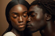 © ADDICTIVE STOCK - Generative AI image of loving African American couple kissing with closed eyes against brown background
