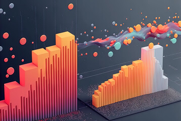 Poster - Abstract data graph concept with data clusters and particles. Digital sorting and management concept for business and finance. Generated AI.