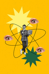 Poster - 3d retro abstract creative artwork template collage of eyes peeking guy chatting instagram twitter facebook isolated painting background