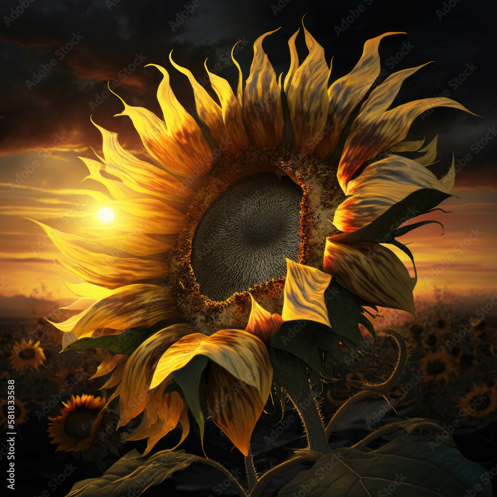 Sunflower Rising Sun A sunflower its petals following the beams of the rising sun as it ...
