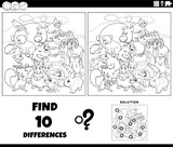 Fototapeta  - differences game with animal characters coloring page