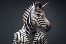 The Zebra In A Business Suit - Ready To Tackle The Corporate World, Creative Stock Image Of Animals In Business Suit. Generative AI