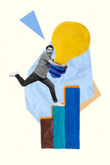 Poster - Exclusive picture sketch collage image of smart funny guy having great idea achieving success isolated painting background