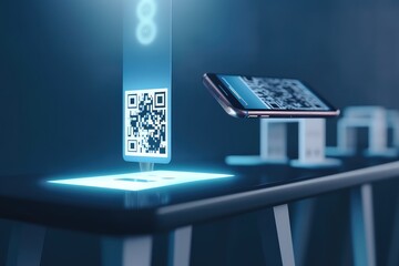 Leinwandbilder - Scanning the QR code through a smartphone. Generative AI