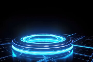 Fototapete - Beam frame, blue futuristic ray effects. Generative AI