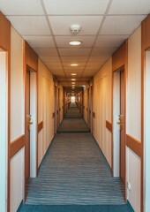 Sticker - Empty hotel hallway with wooden doors