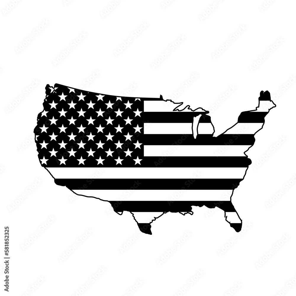 United States flag map USA Flag inside USA Map black and white vector ...