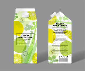 Wall Mural - Apple, Lemon and Celery juice. Detox, healthy mix. Template packaging design. Transparent fruits and herb.