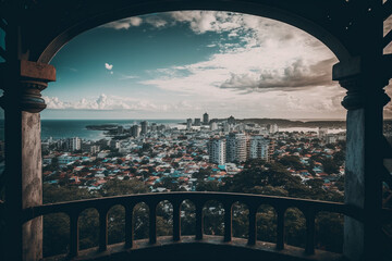 Wall Mural - A panoramic view of a city from the top of a lookout Generative AI