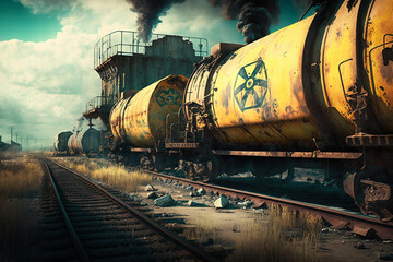 Poster - A freight train with tank cars of hazardous chemical Generative AI