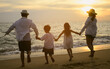 Happy family spending vacation time together on beach, Family with beach travel