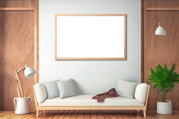 Attractive Interior Wooden Background With Blank Picture Frame Generative AI