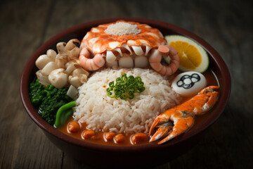 Poster - Seafood rice with shrimp octopus and squid Generative AI