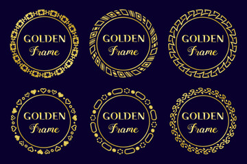 Fototapete - Circle golden frame set. Abstract vintage, royal rounded frames collection. Elegant, luxury gold geometric circle borders.